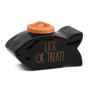 Rae Dunn "Licks Or Treats" Fish Shaped Cat Treat Canister Jar Container New